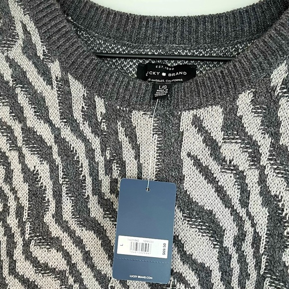 Lucky Brand Puff Sleeve Zebra Pullover Gray Crew Neck Sweater, Sz L, NWT - Picture 7 of 7